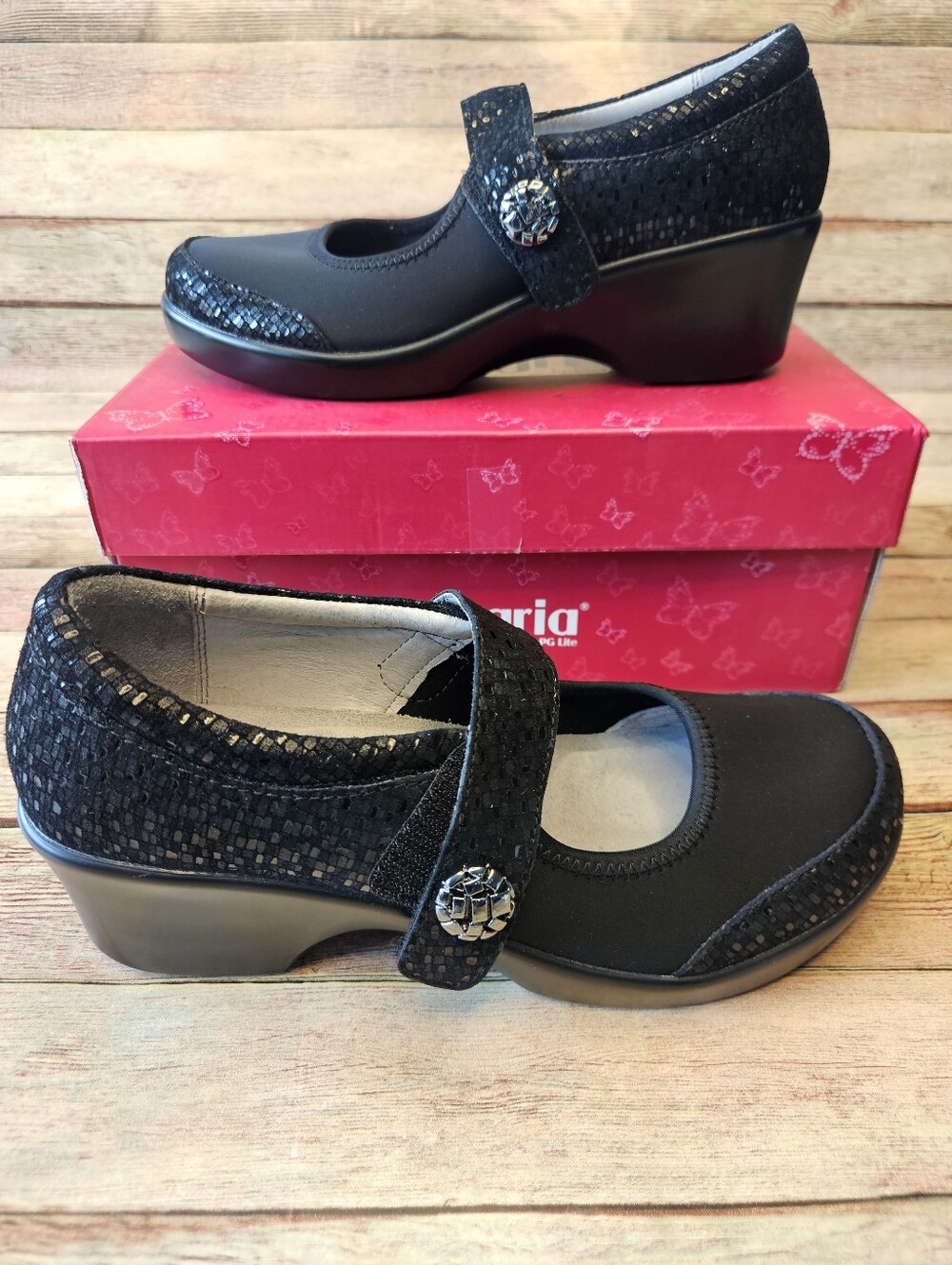 Alegria Maya black Mary Jane wedge comfort shoes. Size 39